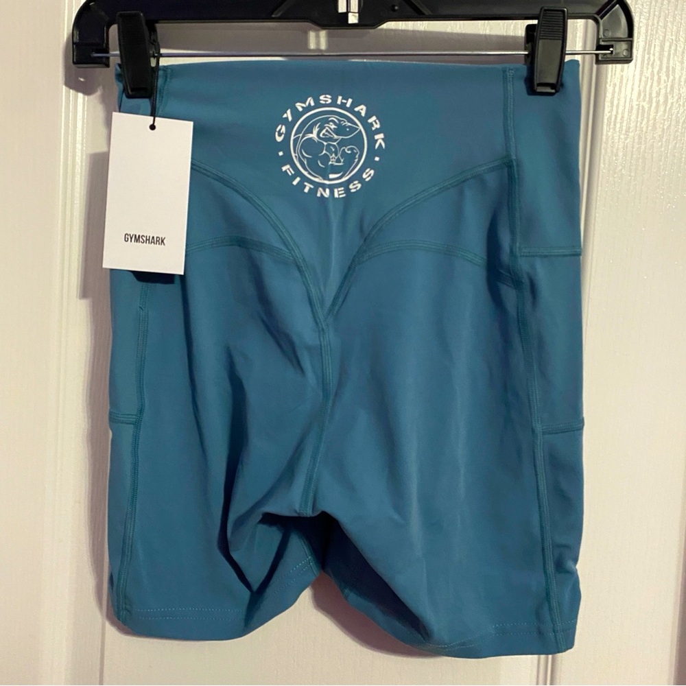 Gymshark Women's Legacy Fitness Shorts Blue Stone Small NWT Shark OG Logo